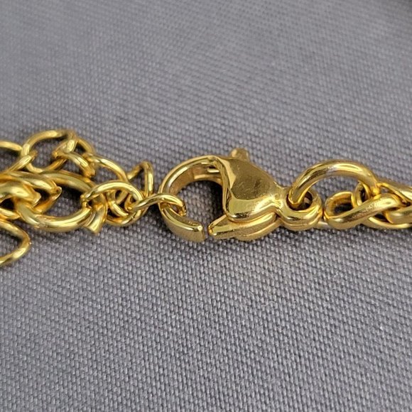 Avon Gold Tone Wheat Chain Green Faux Jade Cross Pendant Necklace 22 in - Picture 7 of 10